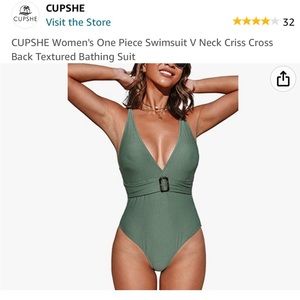 CUPshe NWT green v neck one piece swimsuit size medium